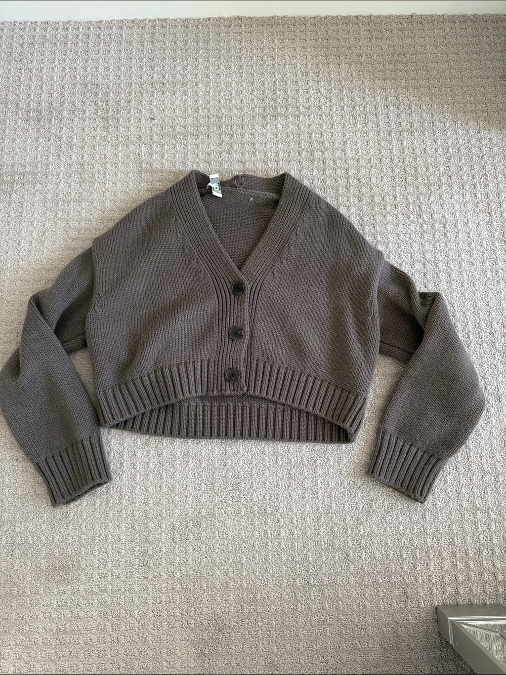 COS Cropped V-Neck Button Cardigan Sweater - Brown